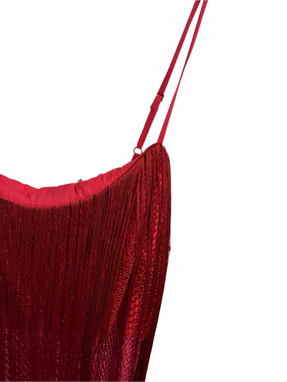 Anthropologie Let Me Be Red Pink Ombre Tiered Fringe Midi Dress 1X New - Picture 3 of 9